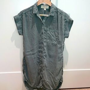 Olive green cloth & stone button down dress